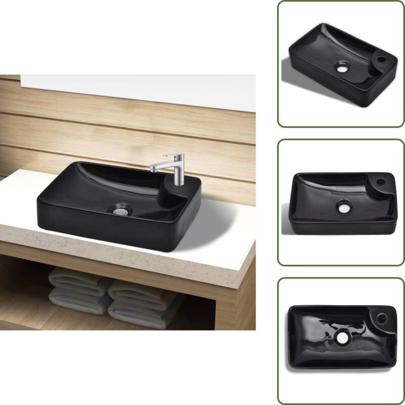 Vidaxl - Keramik Waschbecken mit Hahnloch schwarz - Waschbecken - Keramik Waschbecken - Schwarzes Waschbecken - Handwaschbecken - Aufsetzwaschbecken