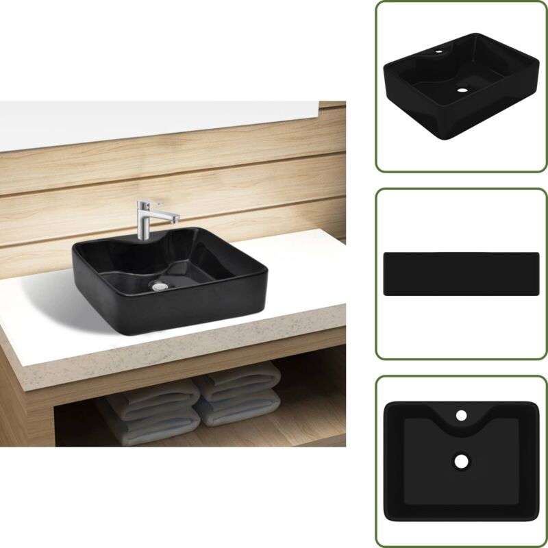 Vidaxl - Keramik Waschbecken mit Hahnloch Schwarz Quadratisch - Keramik Waschbecken - Schwarzes Waschbecken - Quadratisches Waschbecken