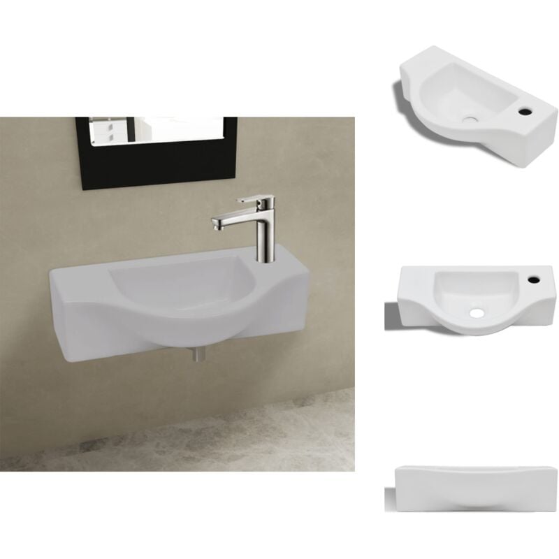 Vidaxl - Keramik Waschbecken mit Hahnloch weiß - Keramik Waschbecken - Wandhängendes Waschbecken - Weiße Keramik - Badezimmer Waschbecken - Einbau
