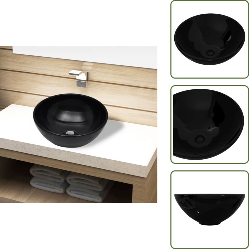 Vidaxl - Keramik Waschbecken rund schwarz - Keramik Waschbecken - Rundes Waschbecken - Schwarzes Waschbecken - Waschbecken Über Dem Unterschrank