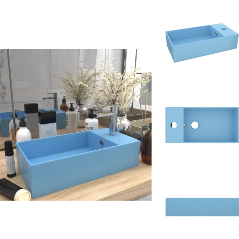 Badezimmer-Waschbecken mit Überlauf Keramik Hellblau - Waschbecken - Keramik-Waschbecken - Blau - Hellblau - Badezimmer-Waschbecken