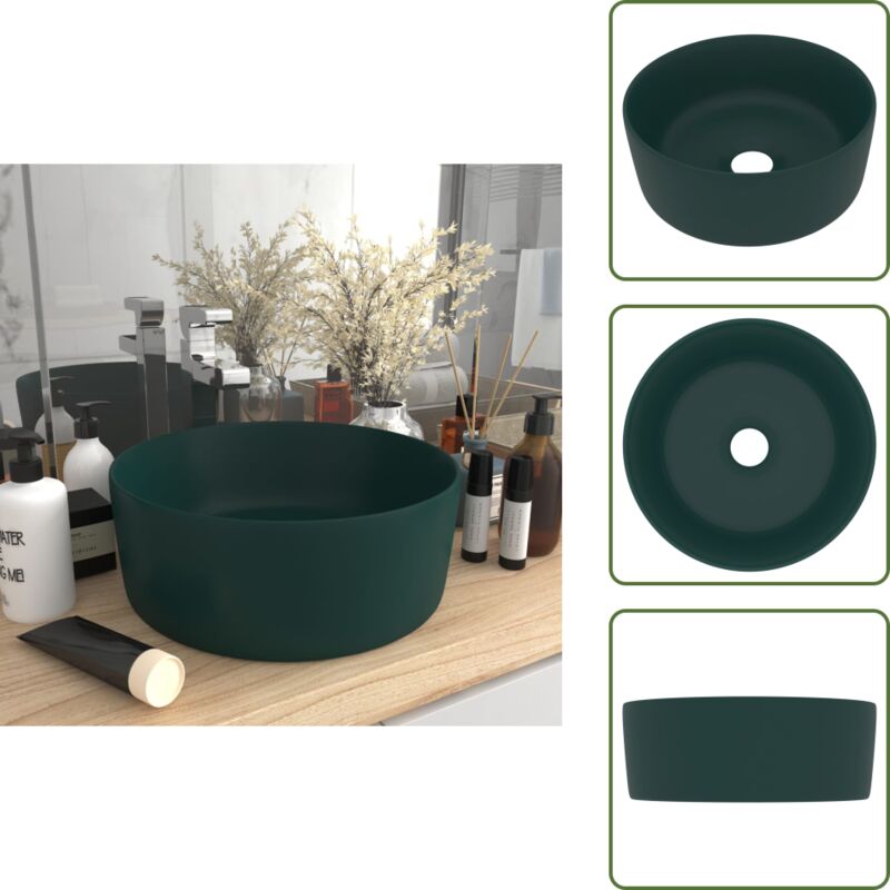 Luxuriöses Waschbecken Rund Matt Dunkelgrün 40x15 cm Keramik - Runde Waschen - Dusche Waschbecken - Keramik Waschbecken - Luxus Waschbecken - Mattes