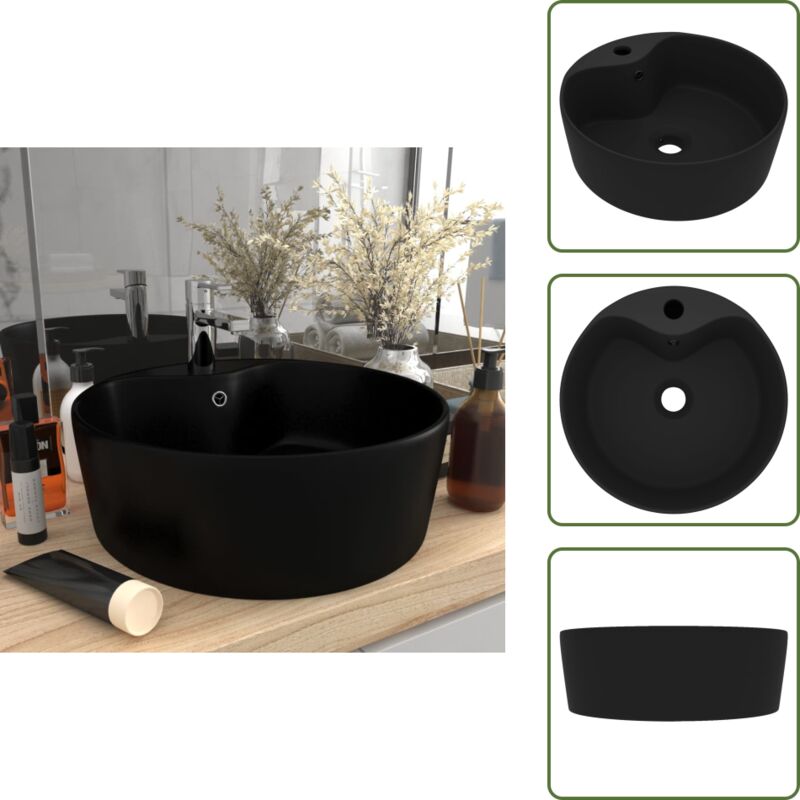 Vidaxl - Luxus-Waschbecken mit Überlauf Matt-Schwarz 36x13 cm Keramik - Keramik Waschbecken - Rundes Waschbecken - Matt Schwarz - Aufsatzwaschbecken