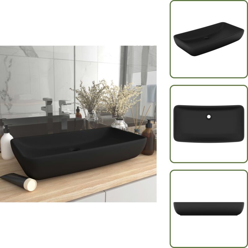 Vidaxl - Luxus-Waschbecken Rechteckig Matt Schwarz 71x38 cm Keramik - Keramik Waschbecken - Rechteckiges Waschbecken - Schwarzes Waschbecken - Mattes
