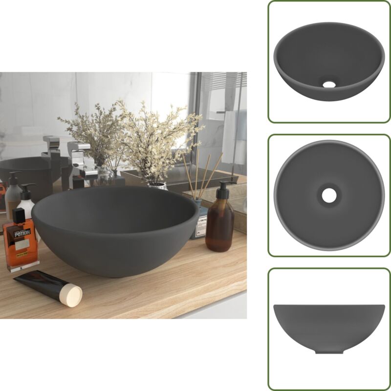 Vidaxl - Luxus-Waschbecken Rund Matt Dunkelgrau 32,5x14 cm Keramik - Runde Waschbecken - Keramikwaschbecken - Rundes Waschbecken Matt Dunkelgrau