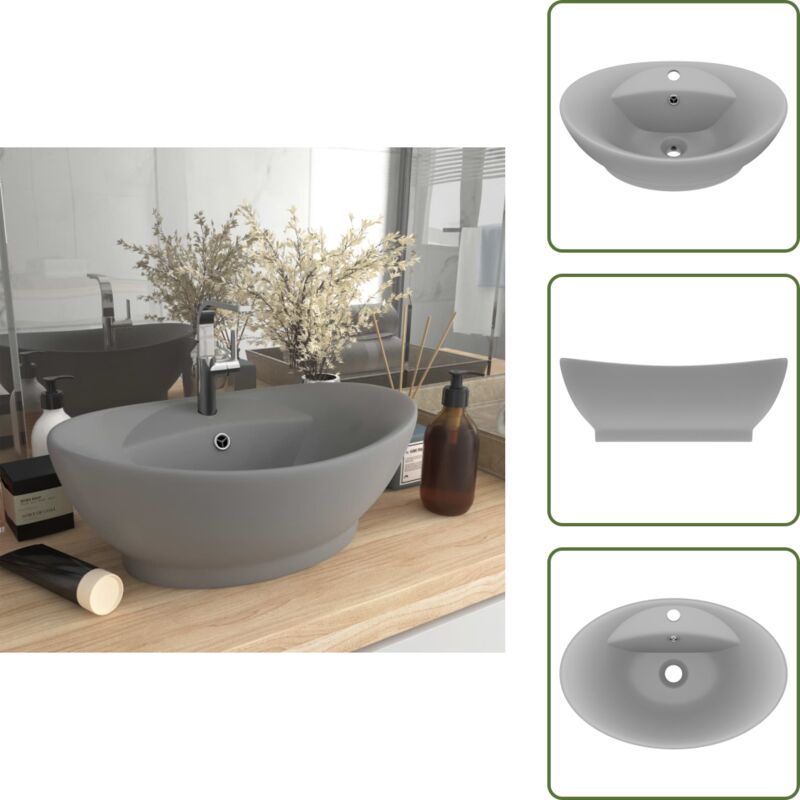 Vidaxl - Luxus-Waschbecken Überlauf Matt Hellgrau 58,5x39cm Keramik - Ovales Waschbecken - Keramikwaschbecken - Matt Hellgrau - Designer-Waschbecken