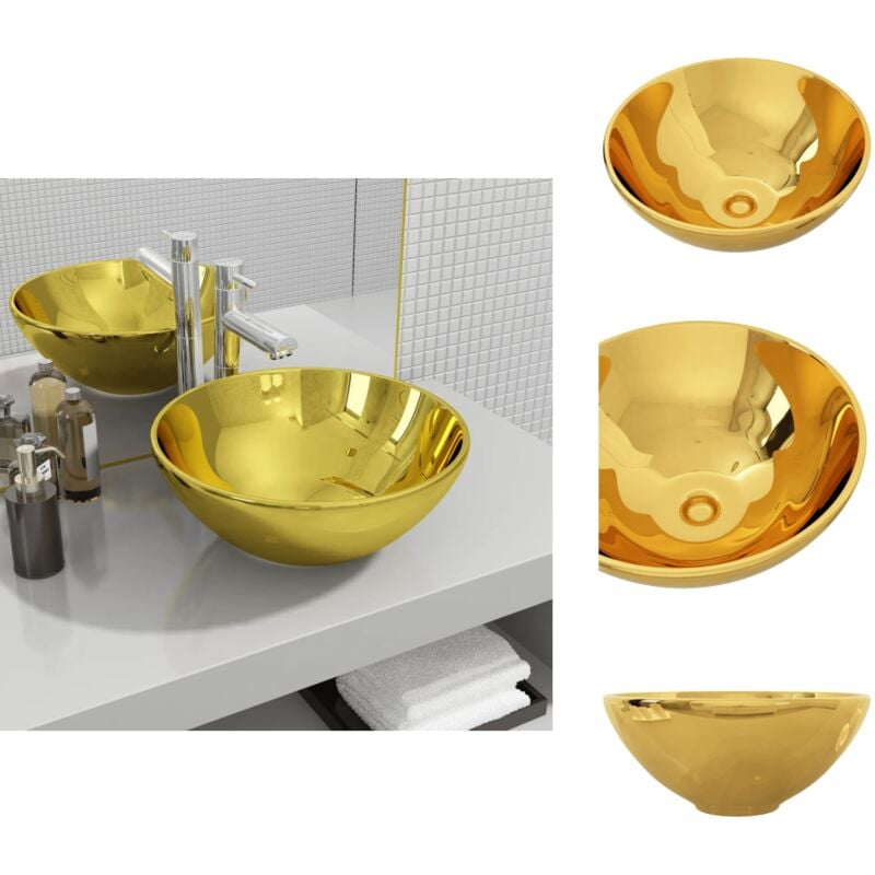 Vidaxl - Waschbecken 32,5 x 14 cm Keramik Golden - Rundes Waschbecken - Goldenes Waschbecken - Keramik-Waschbecken - Aufsatzwaschbecken