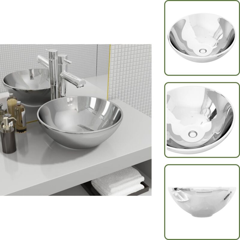Vidaxl - Waschbecken 32,5 x 14 cm Keramik Silbern - Rundes Waschbecken - Keramik Waschbecken - Badezimmer Waschbecken - Edelstahl Waschbecken