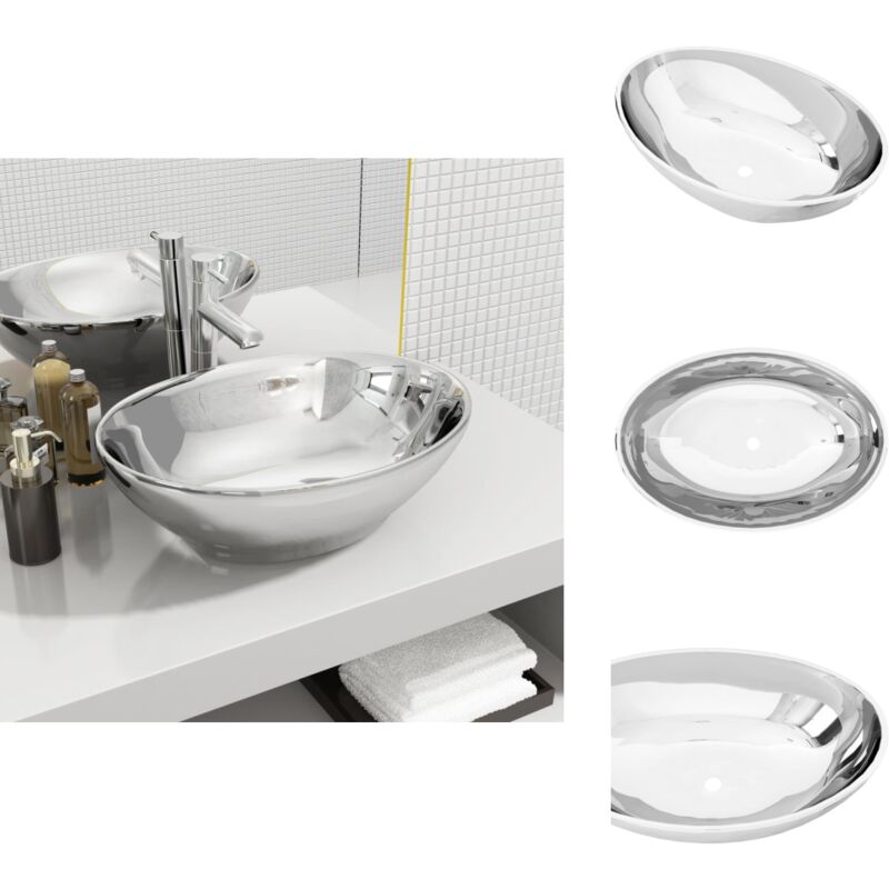 Vidaxl - Waschbecken 40 x 33 x 13,5 cm Keramik Silber - Waschbecken - Ovales Waschbecken - Keramik-Waschbecken - Silbernes Waschbecken
