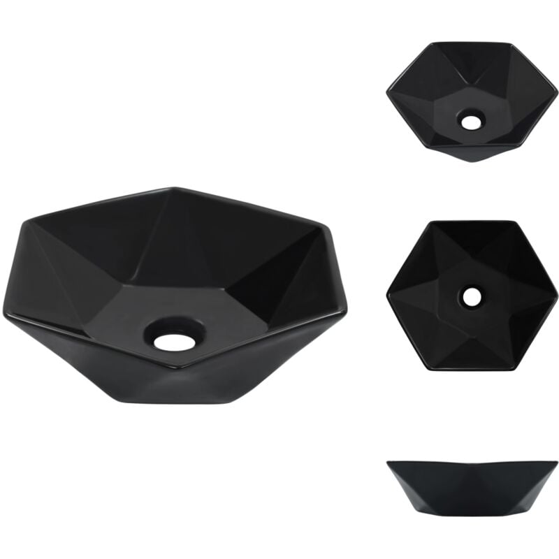 Vidaxl - Waschbecken 41 x 36,5 x 12 cm Keramik Schwarz - Waschbecken - Sechseckiges Waschbecken - Keramik Waschbecken - Schwarzes Waschbecken