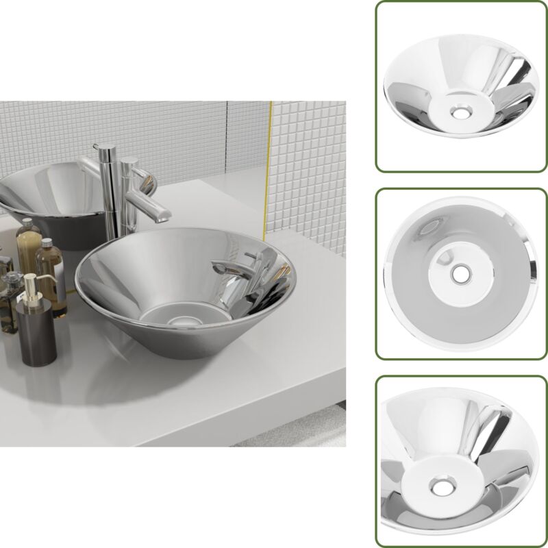 Vidaxl - Waschbecken 42 x 14 cm Keramik Silbern - Rundes Waschbecken - Keramik Waschbecken - Silbernes Waschbecken - Aufsatzwaschbecken - Badezimmer