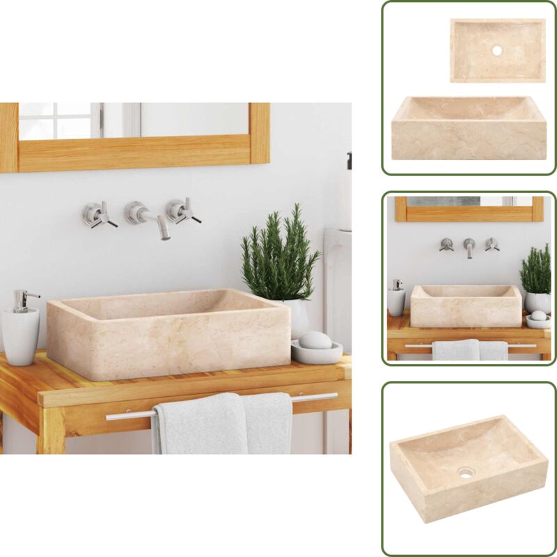Waschbecken 45x30x12 cm Marmor Hochglanz-Creme - Marmor Waschbecken - Handwaschbecken - Badezimmer Waschbecken - Badesign - Luxusbad