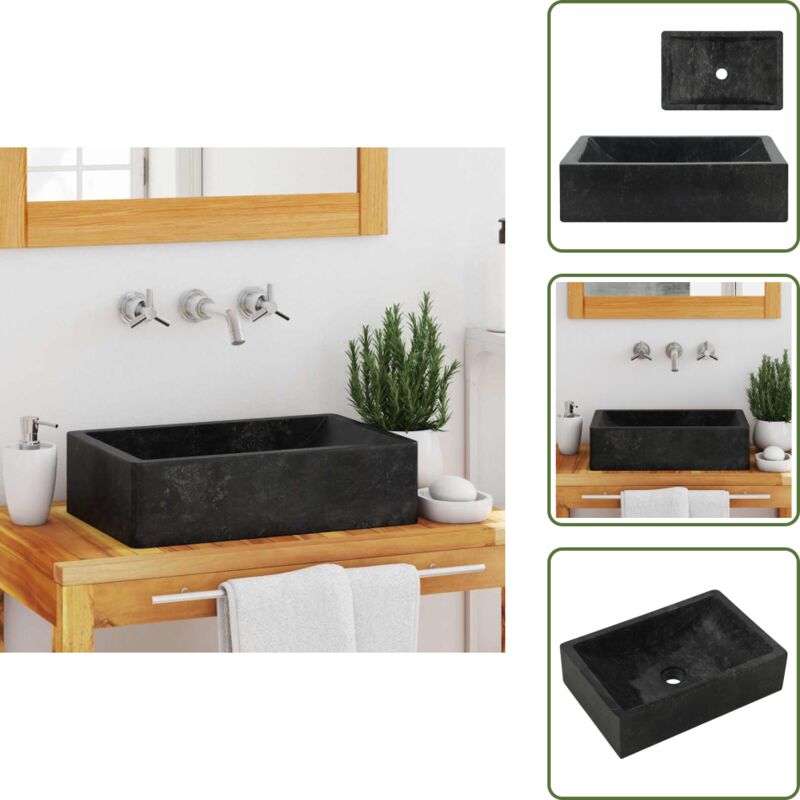 Vidaxl - Waschbecken 45x30x12 cm Marmor Hochglanz-Schwarz - Marmor Waschbecken - Schwarzes Waschbecken - Designer Waschbecken - Badezimmer