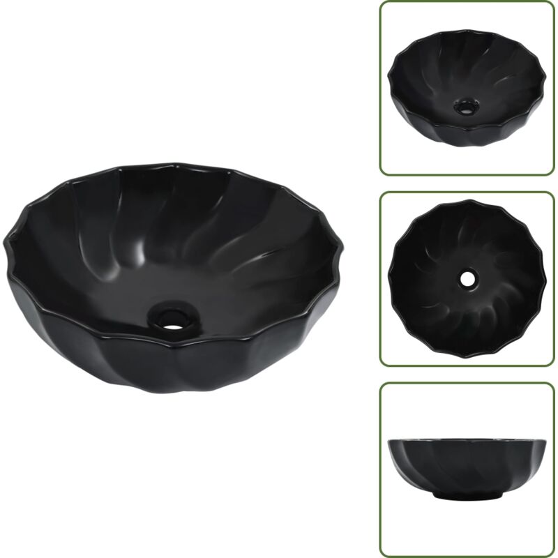 Vidaxl - Waschbecken 46 x 17 cm Keramik Schwarz - Rundes Waschbecken - Keramik Waschbecken - Schwarzes Waschbecken - Aufsatzwaschbecken - Badezimmer