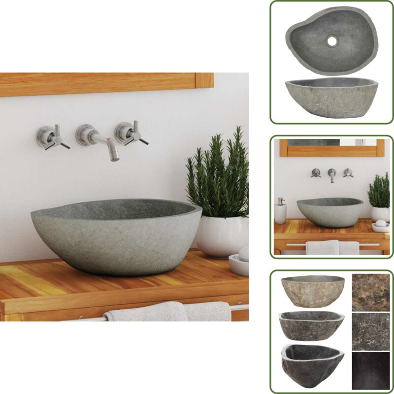 Waschbecken Flussstein Oval (37-46)x(29-36) cm - Flussenstein Waschbecken - Ovales Waschbecken - Naturstein Waschbecken - Badezimmer Waschbecken