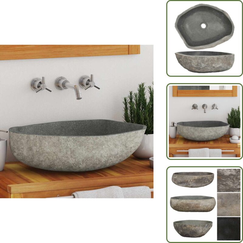 Waschbecken Flussstein Oval (45-53)x(34-41) cm - Flüsssteine Waschen - Ovales Waschbecken - Naturstein Waschbecken - Badezimmer Waschbecken