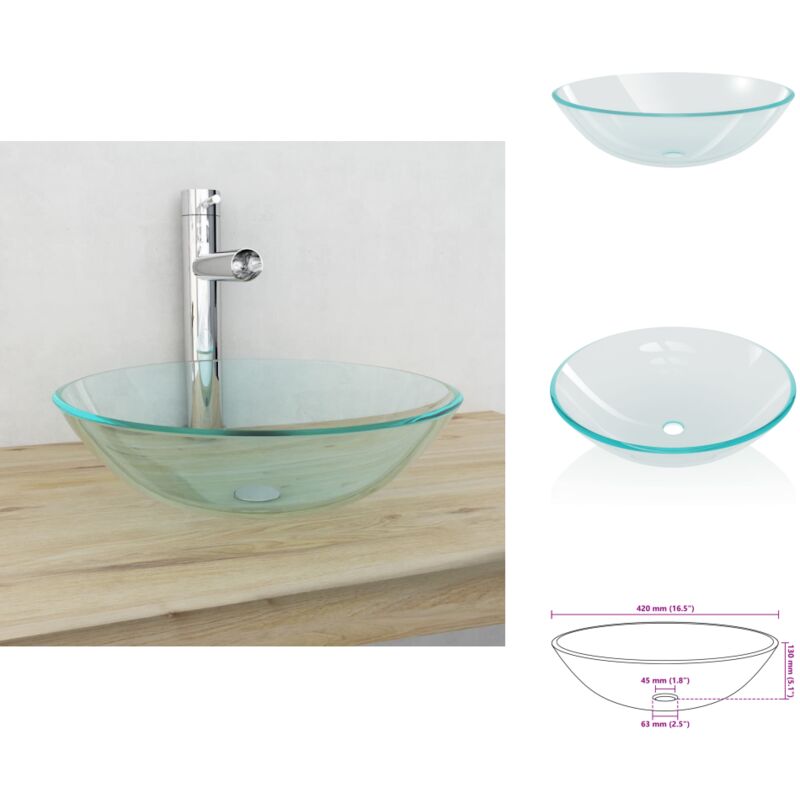 Vidaxl - Waschbecken gehärtetes Glas 42 cm transparent - Waschbecken - Hartglas Waschbecken - Transparentes Waschbecken - Aufsatzwaschbecken