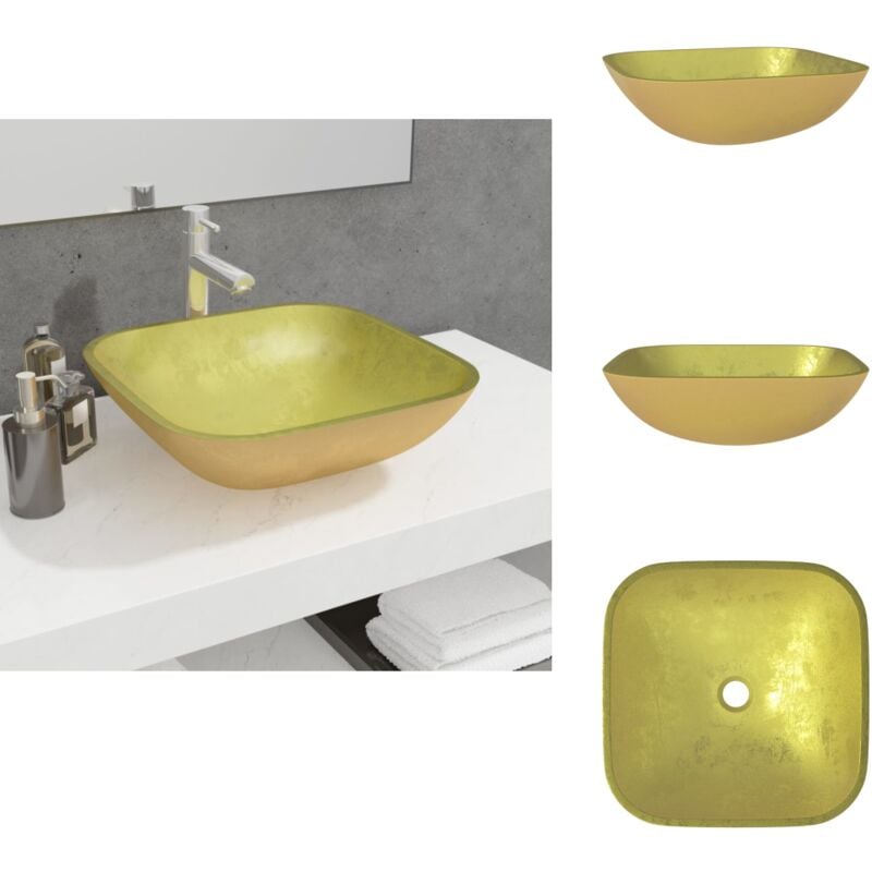 Vidaxl - Waschbecken Glas 42x42x14 cm Gold - Waschbecken - Glaswaschbecken - Aufsatzwaschbecken - Goldfarbenes Waschbecken - Modernes Waschbecken