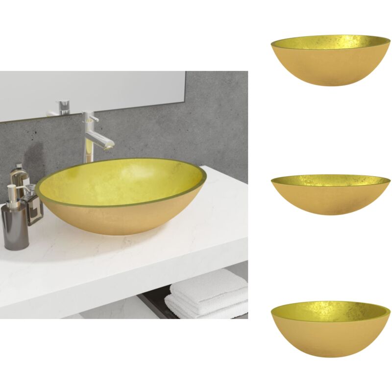 Waschbecken Glas 50x37x14 cm Gold - Waschbecken - Glaswaschbecken - Aufsatzwaschbecken - Badezimmeraccessoires - Modernes Waschbecken