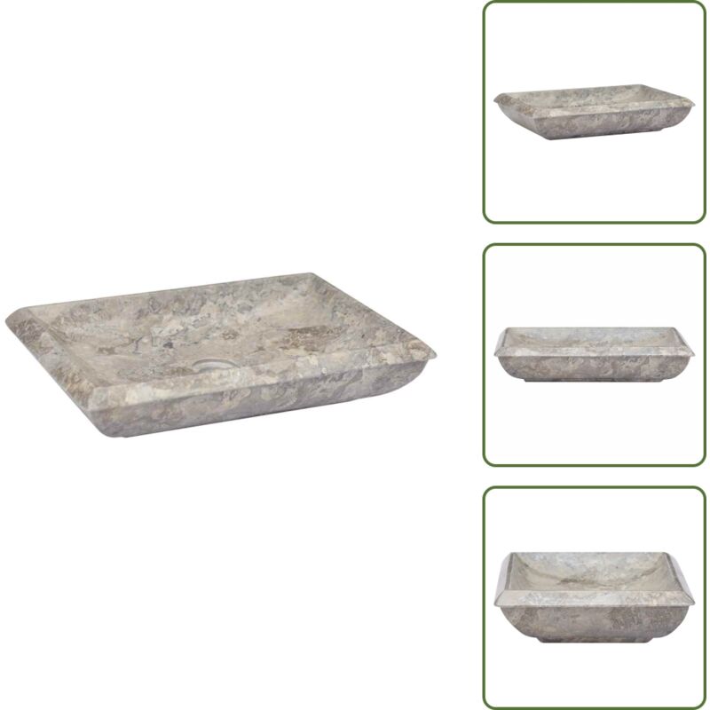 Vidaxl - Waschbecken Grau 50x35x10 cm Marmor - Waschbecken - Marmor Waschen - Badezimmer Dekoration - Handgefertigtes Waschbecken - Graues Waschbecken