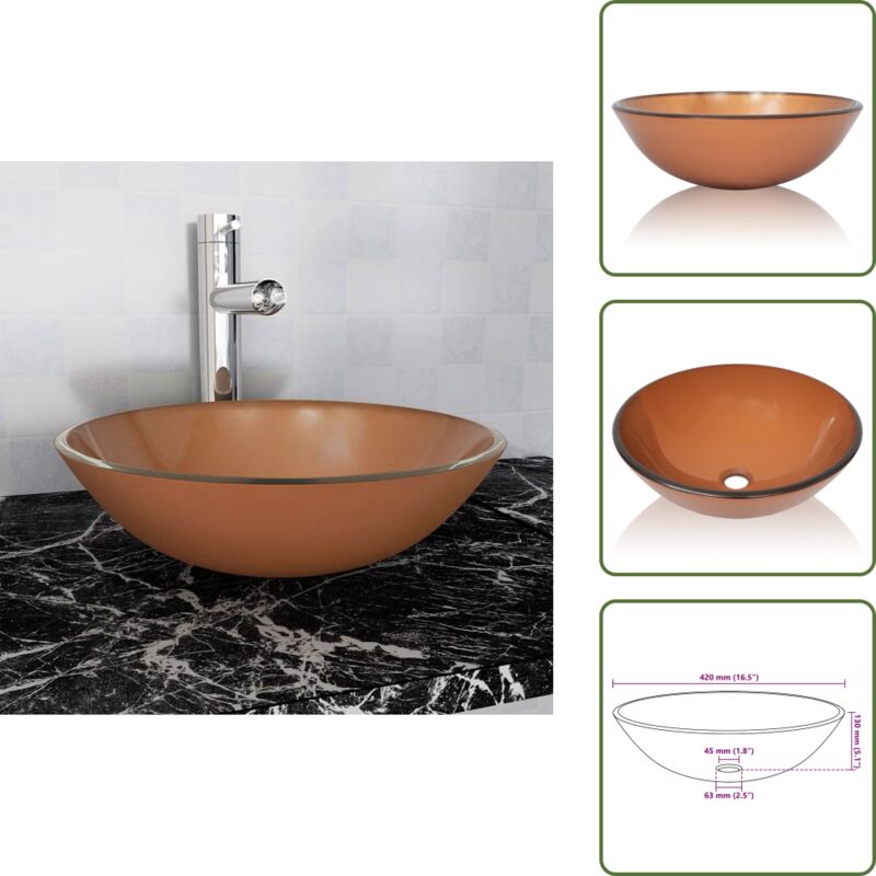 Waschbecken Hartglas 42 cm braun - Badezimmer Waschbecken - Hartglas Waschbecken - Kupferfarbenes Waschbecken - Aufsatzwaschbecken - Waschbecken 42 Cm