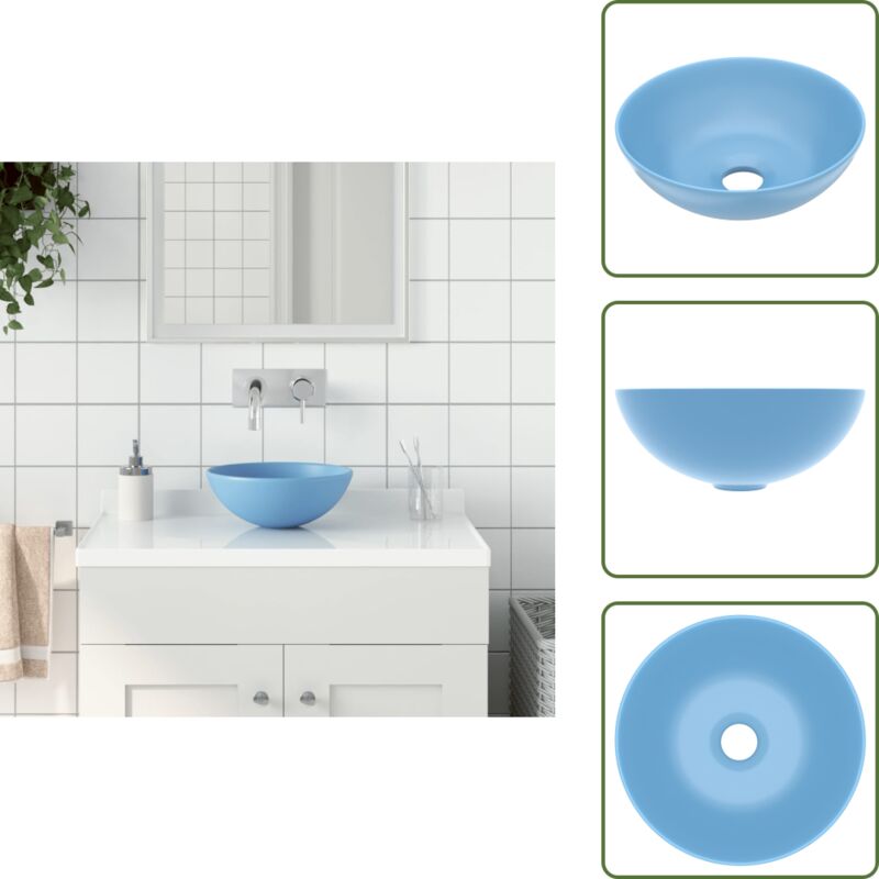 Waschbecken Keramik Hellblau Rund - Waschbecken - Keramik-Waschbecken - Rundes Waschbecken - Hellblaues Waschbecken - Aufsetzwaschbecken