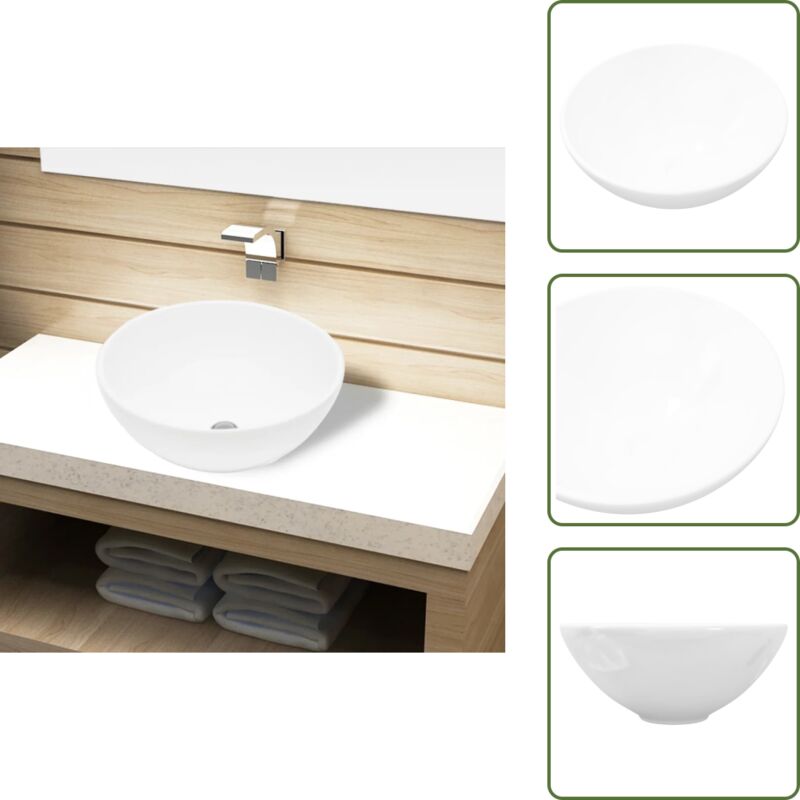 Vidaxl - Waschbecken Keramik Weiß Rund - Waschbecken - Keramikwaschbecken - Rundes Waschbecken - Weißes Waschbecken - Aufsatzwaschbecken