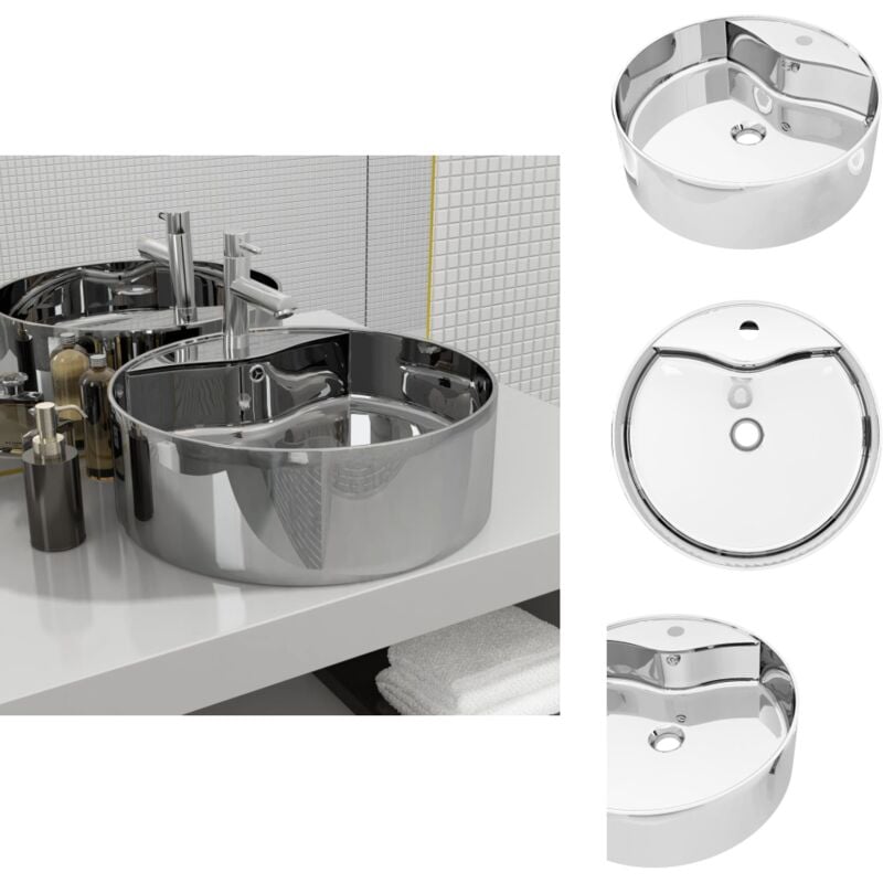 Vidaxl - Waschbecken mit Überlauf 46,5 x 15,5 cm Keramik Silbern - Rundes Waschbecken - Keramik Waschbecken - Silbernes Waschbecken - Badezimmer