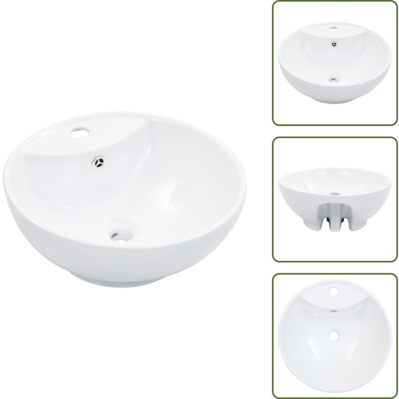 Vidaxl - Waschbecken mit Überlauf 46,5 x 18 cm Keramik Weiß - Rundes Waschbecken - Keramik Waschbecken - Weißer Waschbecken - Aufsatzwaschbecken
