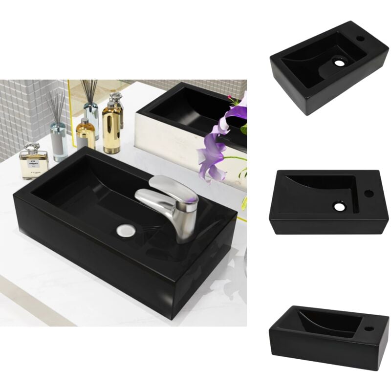 Waschbecken Rechteckig + Hahnloch Keramik Schwarz 46x25,5x12 cm - Waschbecken - Keramikwaschbecken - Schwarzes Waschbecken - Rechteckiges Waschbecken
