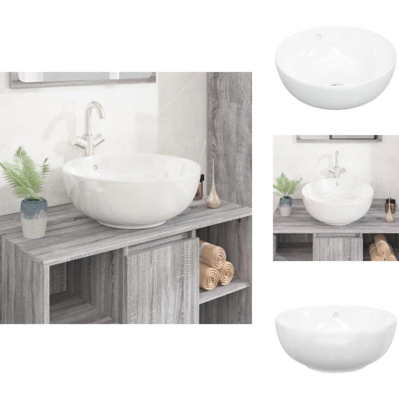 Vidaxl - Waschbecken Weiß 44x17 cm Keramik Rund - Waschbecken - Keramikwaschbecken - Rundes Waschbecken - Weißes Waschbecken - Einbauwaschbecken