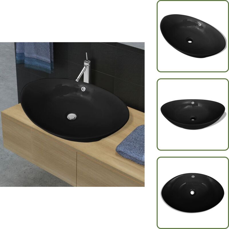 Vidaxl - Luxuriöses Keramik Waschbecken Oval Schwarz - Ovales Waschbecken - Keramik Waschbecken - Schwarzes Waschbecken - Luxus Waschbecken