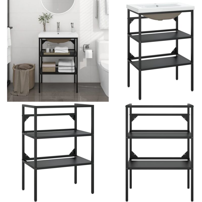 Badezimmer-Waschtischgestell mit Waschbecken Schwarz Eisen - Badezimmer Waschen - Waschtisch Gestell - Eisen Waschbecken - Schwarzes Waschbecken