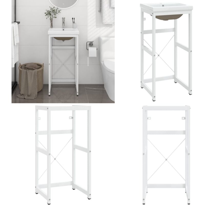 Badezimmer-Waschtischgestell mit Waschbecken Weiß Eisen - Badezimmer Waschttisch - Waschbecken - Eisen - Keramik - Weißes Badezimmer - Home & Living