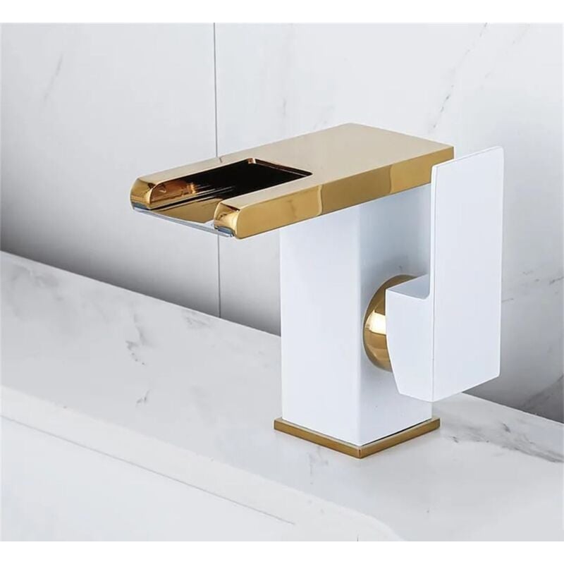 Ymyny - Badezimmer-Wasserfall-Wasserhahn, LED-Wasserfall-Wasserhahn, Aufsatzwaschbecken-Wasserhahn, Waschbecken-Wasserhahn aus massivem Messing mumu