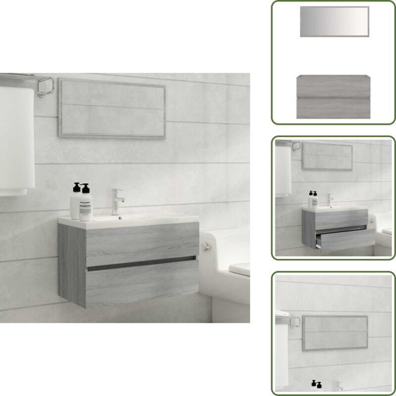 Vidaxl - 2-tlg. Badmöbel-Set Grau Sonoma Holzwerkstoff - Badmöbel Set - Holzwerkstoff - Waschbeckenunterschrank - Spiegelschrank - Grau
