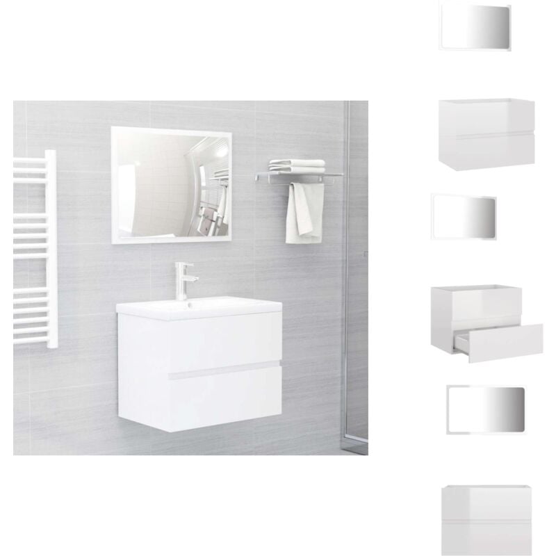 Vidaxl - 2-tlg. Badmöbel-Set Hochglanz-Weiß Holzwerkstoff - Badmöbel Set - Holzwerkstoff Badschrank - Spiegelschrank - Weißes Badezimmer - Badeset