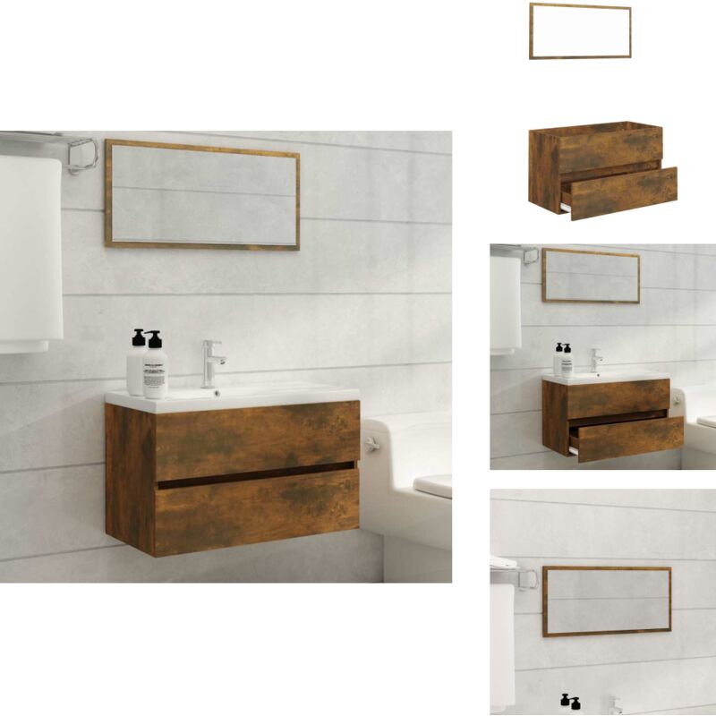 Vidaxl - 2-tlg. Badmöbel-Set Räuchereiche Holzwerkstoff - Badmöbel Set - Holzwerkstoff - Waschbeckenunterschrank - Spiegelschrank - Badezimmermöbel