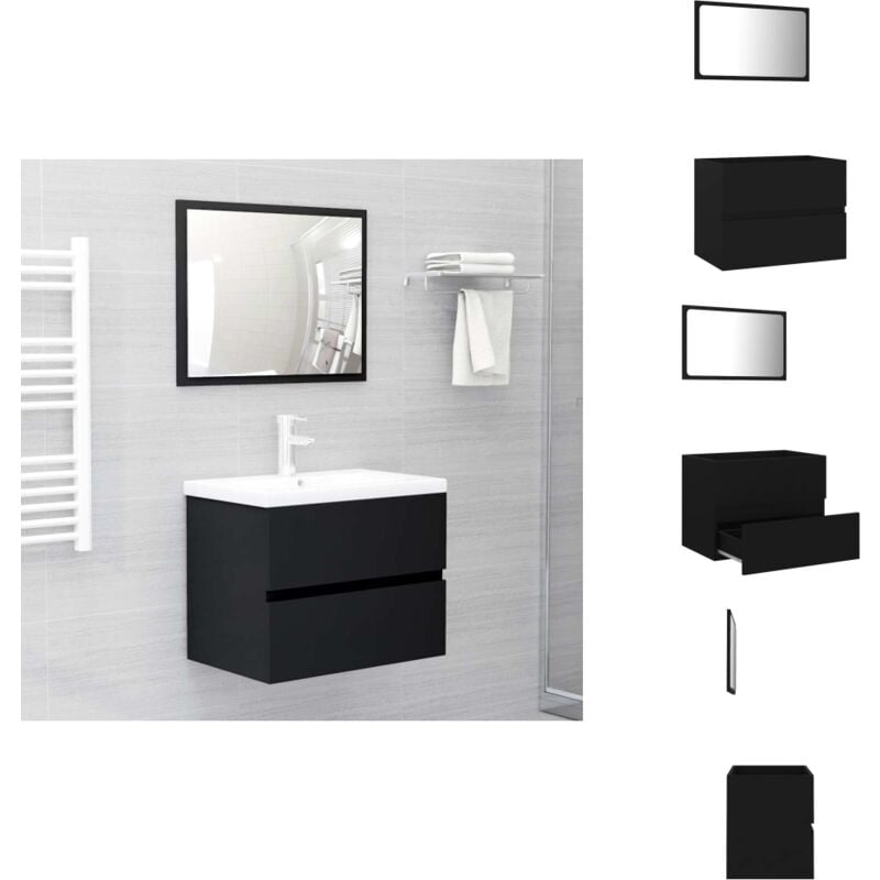 2-tlg. Badmöbel-Set Schwarz Holzwerkstoff - Badmöbel Set - Schreibtisch - Spiegelschrank - Badezimmermöbel - Wandregal