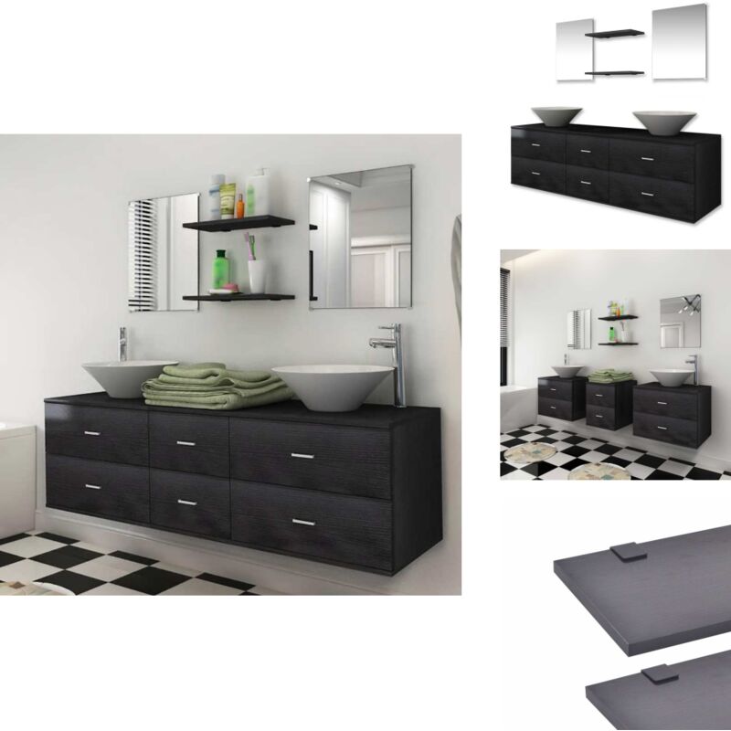 Vidaxl - 7-tlg. Badmöbel und Waschbecken Set Schwarz - Badmöbel - Badmöbel-Set - Wand-Waschbecken - Waschtisch - Waschbecken