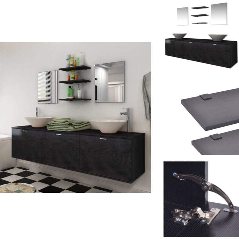 Vidaxl - 8-tlg. Badmöbel und Waschbecken Set Schwarz - Badmöbel - Badmöbel-Set - Waschtisch - Wandmontage - Schwarzes Badmöbel