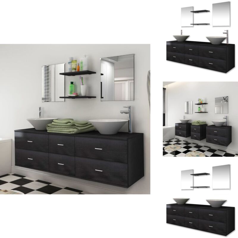 Vidaxl - 9-tlg. Badmöbel-Set mit Waschbecken und Wasserhahn Schwarz - Badmöbel - Badmöbel-Set - Waschtisch - Waschbecken - Spiegelschrank