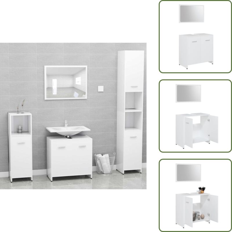 Badmöbel-Set Weiß Holzwerkstoff - Badmöbel - Badezimmermöbel - Holzschrank - Spiegelschrank - Waschtischunterschrank