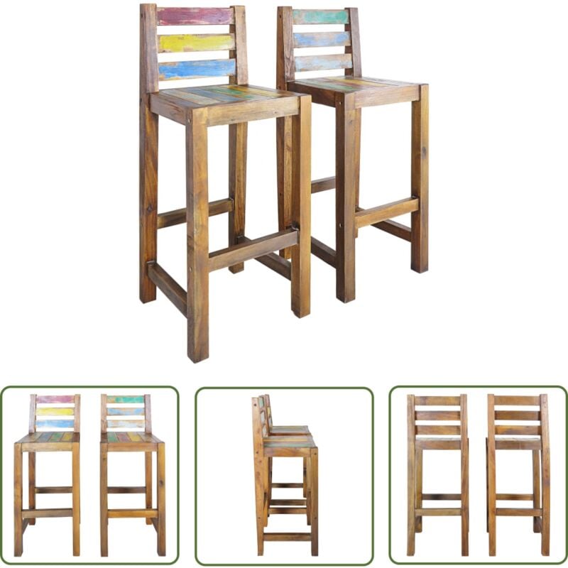 Yoyo - The Living Store Barhocker 2 Stk. Altholz - Vintage Barhocker - Holzküche - Altholzmöbel - Wiederverwertung - Design Barhocker