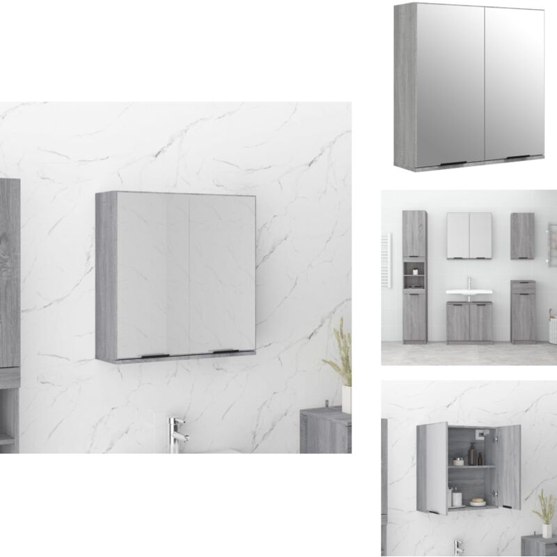 Bad-Spiegelschrank Grau Sonoma 64x20x67 cm - Badezimmerspiegel - Spiegelschrank - Badschrank - Holzwerkstoff Möbel - Grau Sonoma