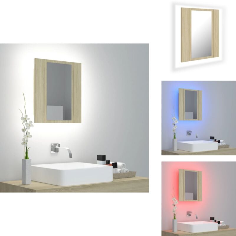 Vidaxl - LED-Bad-Spiegelschrank Sonoma-Eiche 40x12x45 cm Acryl - LED-Spiegelschrank - Badezimmerspiegel - Acrylspiegel - Sonoma-Eiche - rgb