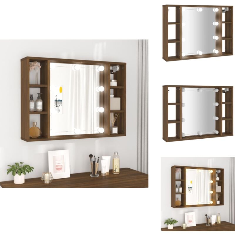 Vidaxl - Spiegelschrank mit led Braun Eichen-Optik 76x15x55 cm - Spiegelschrank - Badezimmermöbel - LED-Spiegel - Holzwerkstoff - Akrylspiegel