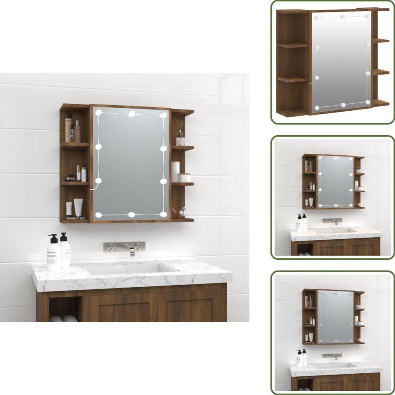 Vidaxl - Spiegelschrank mit led Braun Eichen-Optik 70x16,5x60 cm - Spiegelschrank - LED-Spiegel - Badezimmermöbel - Holzschrank - Eiche Optik