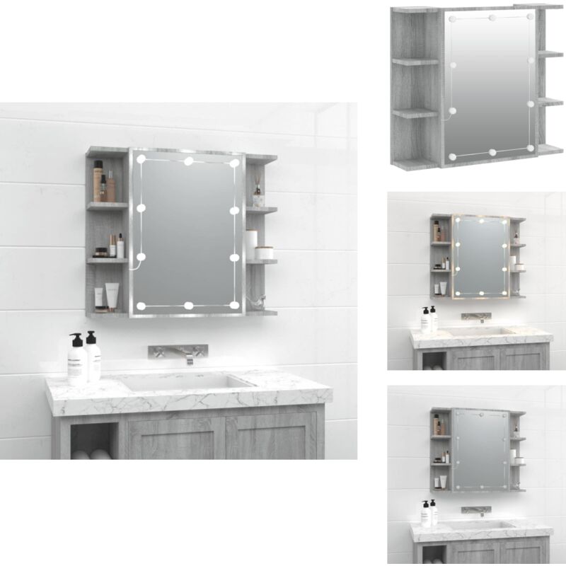 Spiegelschrank mit led Grau Sonoma 70x16,5x60 cm - Spiegelschrank - LED-Spiegel - Badezimmermöbel - Holzwerkstoff - Grau