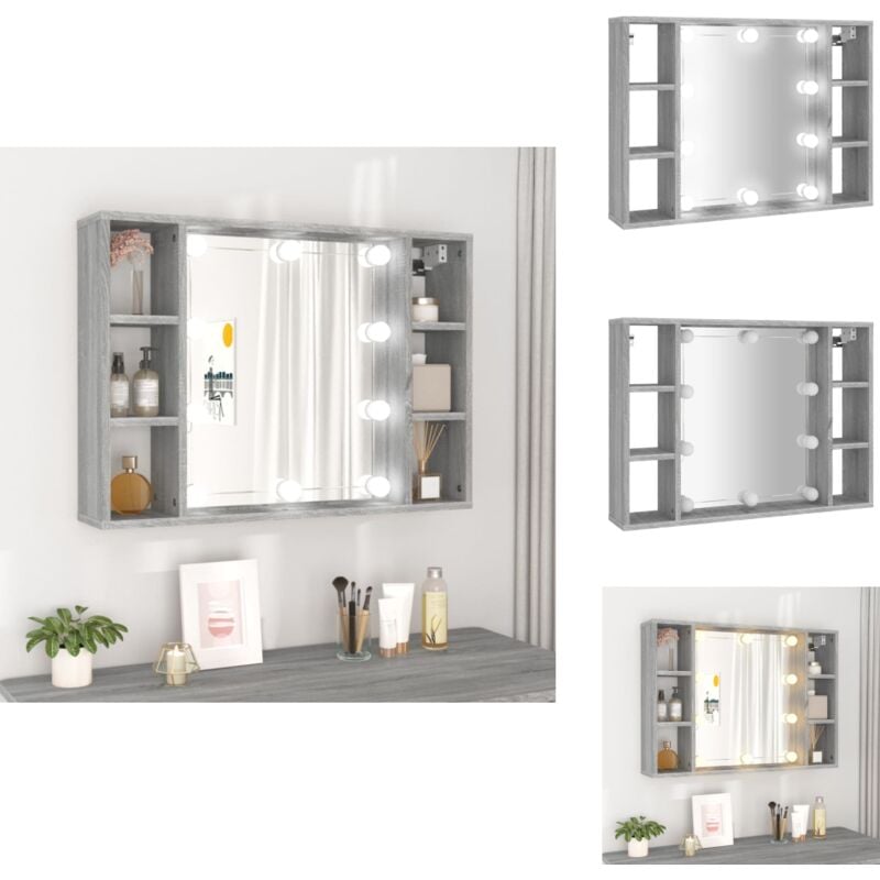 Vidaxl - Spiegelschrank mit led Grau Sonoma 76x15x55 cm - Spiegelschrank - Badezimmermöbel - LED-Spiegel - Holzwerkstoff - Grau